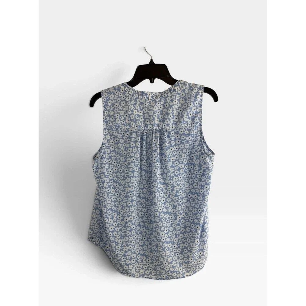 J Crew Womens Shirt Adult Size Small Blue Floral Sleeveless Button Placket